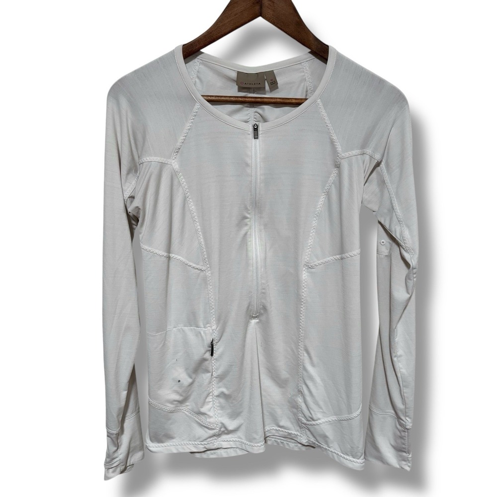 Athleta Women's 1/2 Zip Athletic Yoga Running Pullover White *FLAWS Size M 15x26